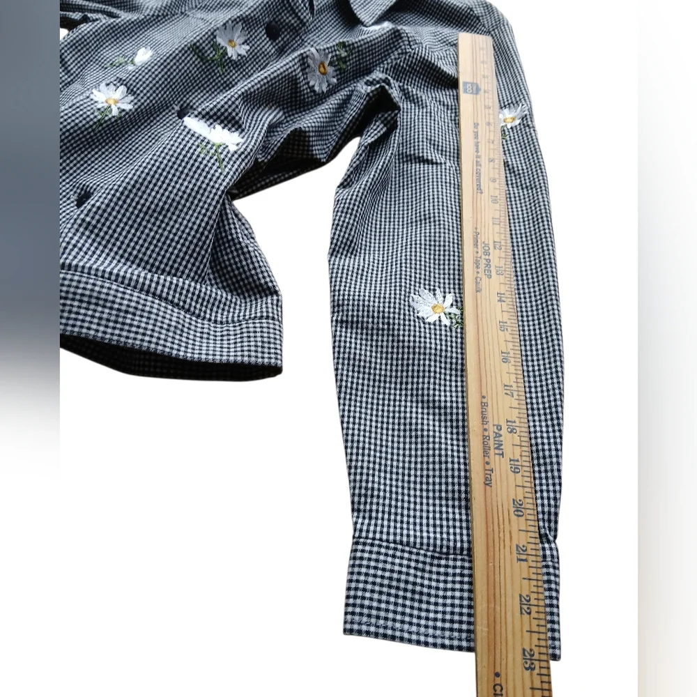 The Quaker Factory Size Large Black and White Checkered Jacket Floral Embroidery - Picture 6 of 7